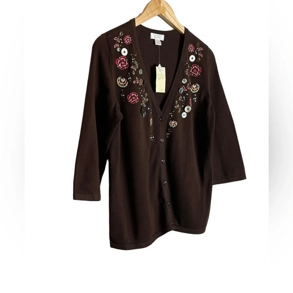 Christopher & Banks | V Neck Cardigan Button Up Beaded Embroidered NWT - Picture 4 of 9